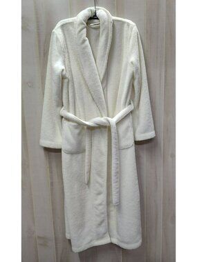 Aegean Apparel Warm Plush Fleece Robe Cream White S Long Sleeve Pocket Housecoat